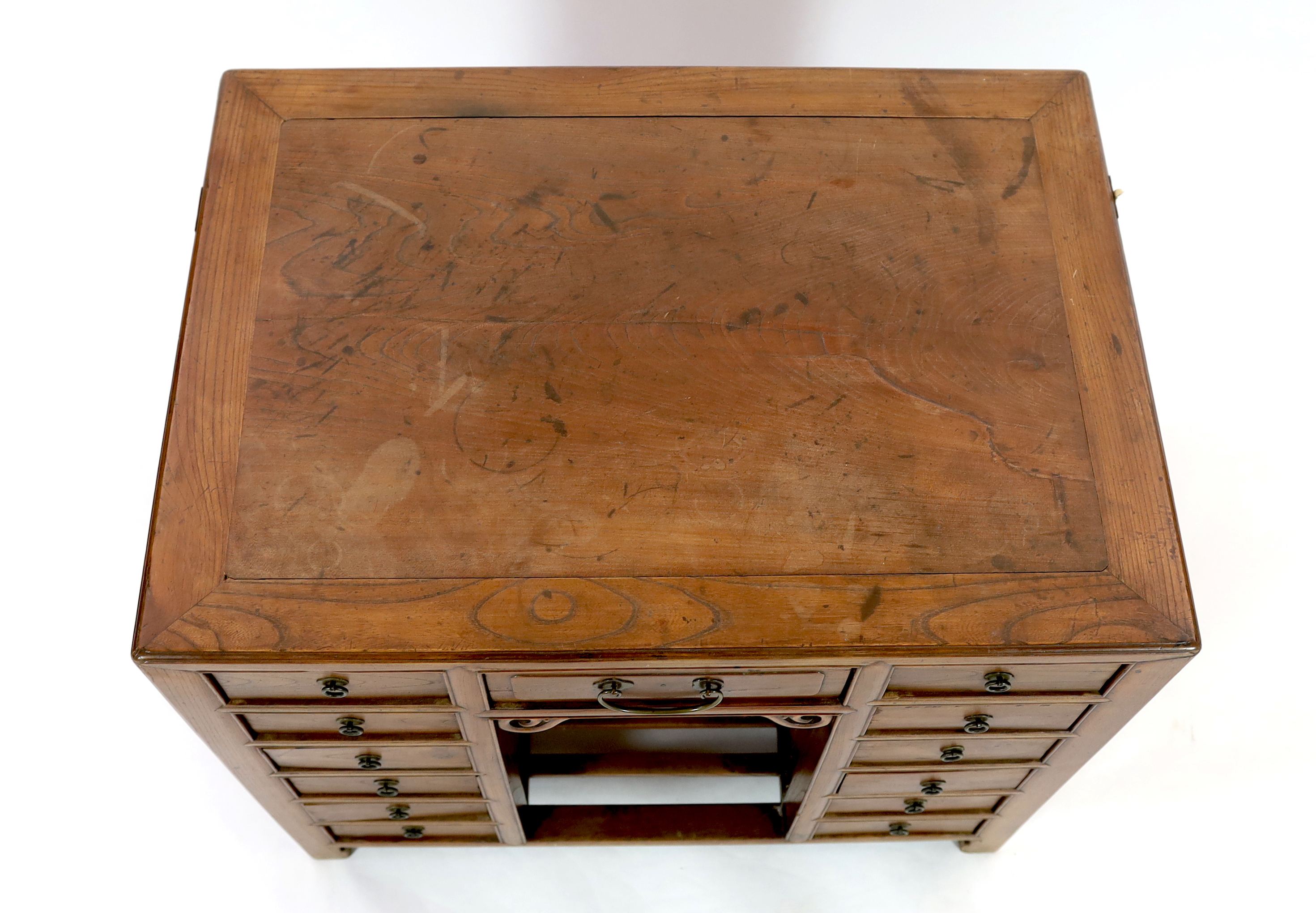 A Chinese jumu kneehole desk, late Qing dynasty